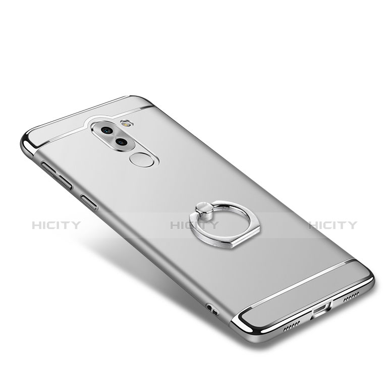 Handyhülle Hülle Luxus Metall Rahmen und Kunststoff mit Fingerring Ständer für Huawei GR5 (2017) Silber