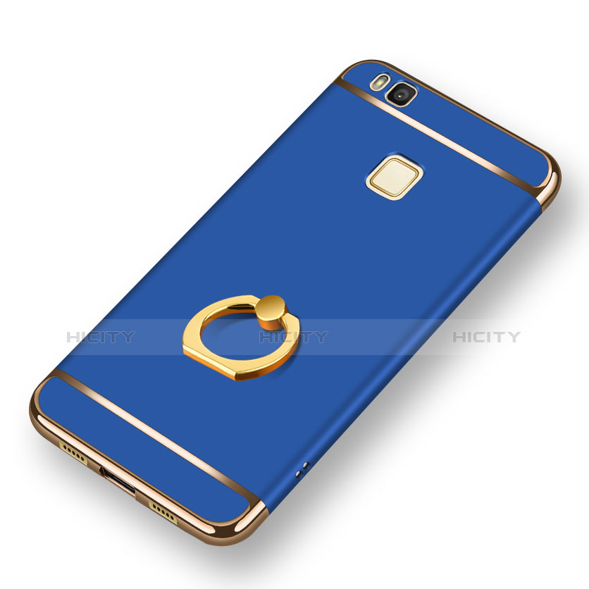 Handyhülle Hülle Luxus Metall Rahmen und Kunststoff mit Fingerring Ständer für Huawei P9 Lite Blau