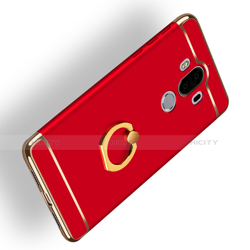 Handyhülle Hülle Luxus Metall Rahmen und Kunststoff mit Fingerring Ständer Q04 für Huawei Mate 9 Rot