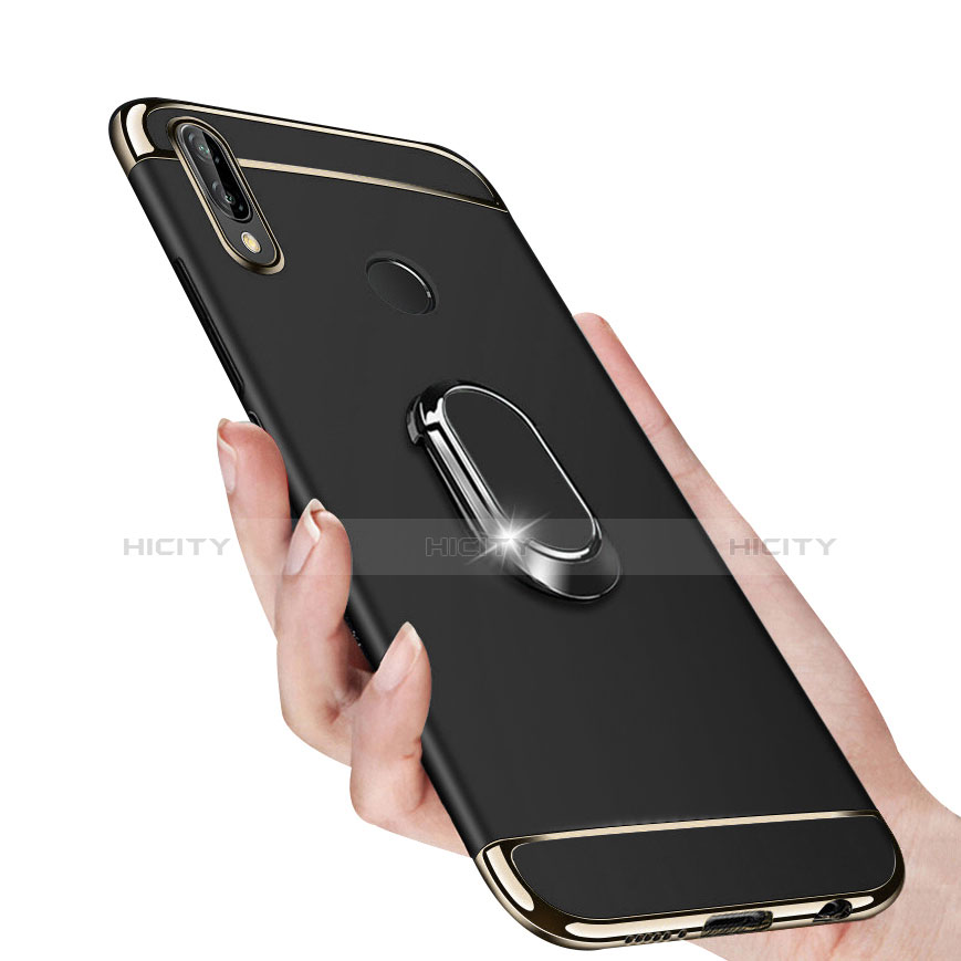 Handyhülle Hülle Luxus Metall Rahmen und Kunststoff mit Magnetisch Fingerring Ständer für Huawei Nova 3i Schwarz