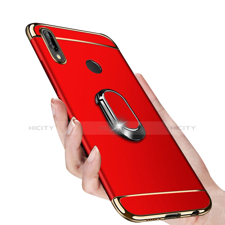 Handyhülle Hülle Luxus Metall Rahmen und Kunststoff mit Magnetisch Fingerring Ständer für Huawei P Smart+ Plus Rot
