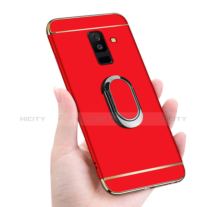 Handyhülle Hülle Luxus Metall Rahmen und Kunststoff mit Magnetisch Fingerring Ständer für Samsung Galaxy A6 Plus Rot