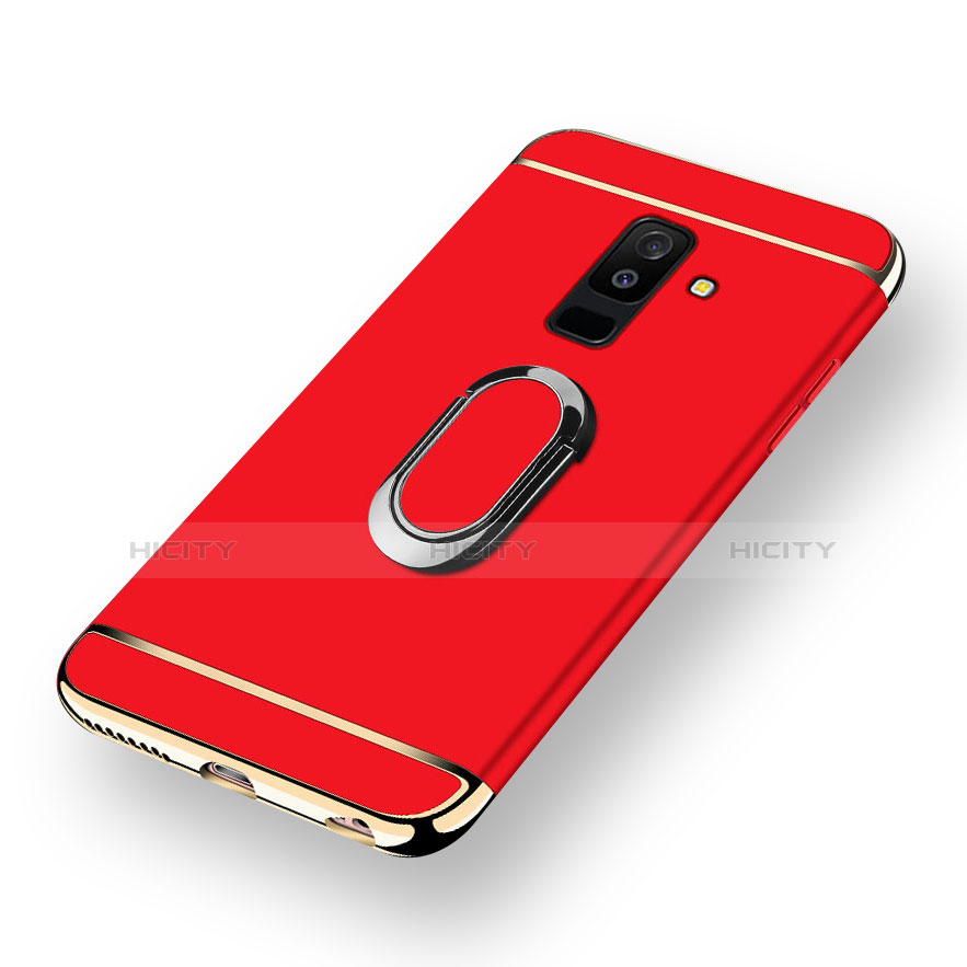 Handyhülle Hülle Luxus Metall Rahmen und Kunststoff mit Magnetisch Fingerring Ständer für Samsung Galaxy A6 Plus Rot