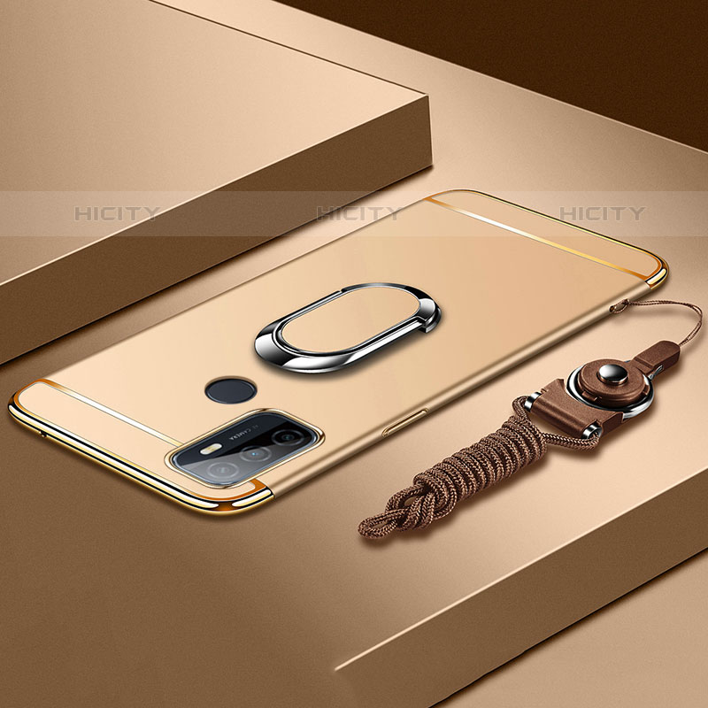 Handyhülle Hülle Luxus Metall Rahmen und Kunststoff Schutzhülle Hartschalen Tasche mit Fingerring Ständer A01 für Oppo A11s Gold Plus