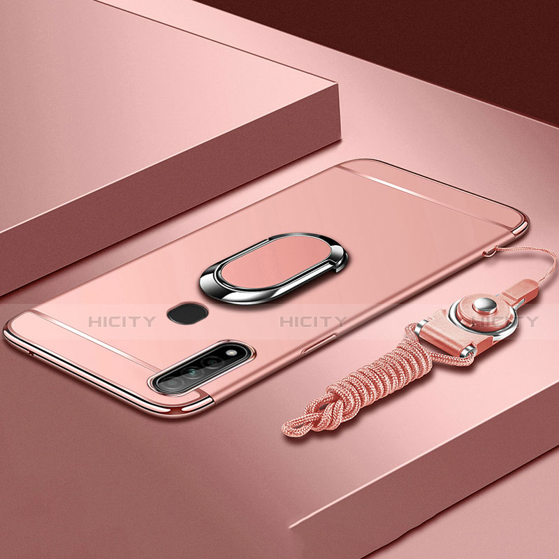 Handyhülle Hülle Luxus Metall Rahmen und Kunststoff Schutzhülle Hartschalen Tasche mit Fingerring Ständer A01 für Oppo A31 Rosegold Plus