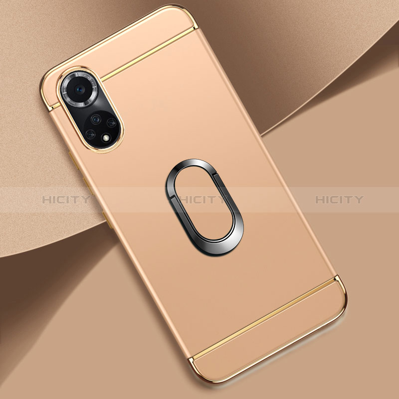 Handyhülle Hülle Luxus Metall Rahmen und Kunststoff Schutzhülle Hartschalen Tasche mit Fingerring Ständer für Huawei Nova 9 Gold