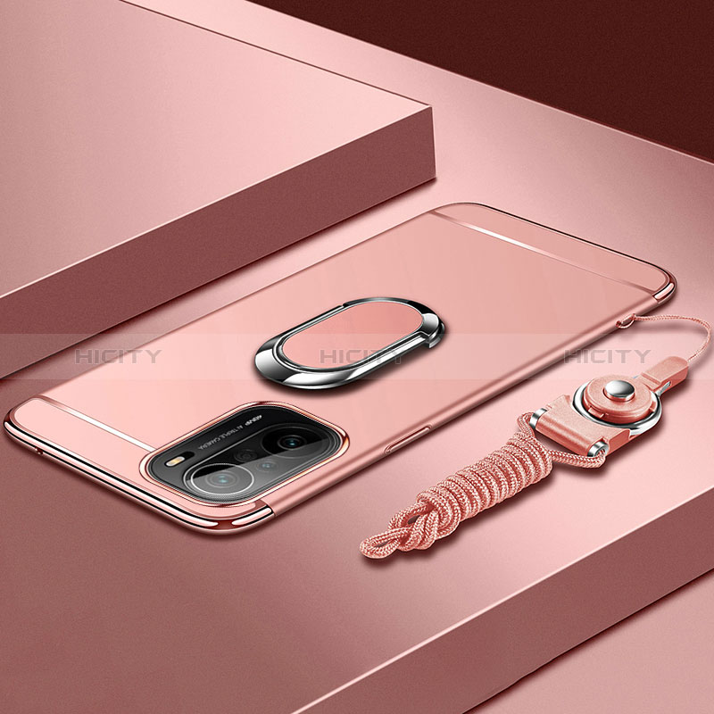 Handyhülle Hülle Luxus Metall Rahmen und Kunststoff Schutzhülle Hartschalen Tasche mit Fingerring Ständer für Xiaomi Mi 11X Pro 5G Rosegold Plus