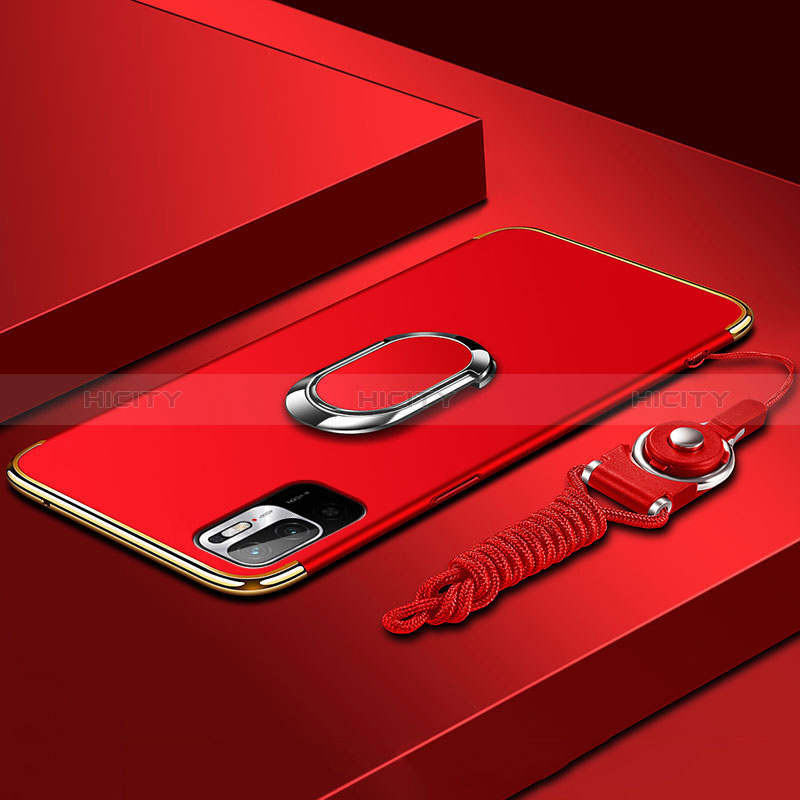 Handyhülle Hülle Luxus Metall Rahmen und Kunststoff Schutzhülle Hartschalen Tasche mit Fingerring Ständer für Xiaomi POCO M3 Pro 5G groß