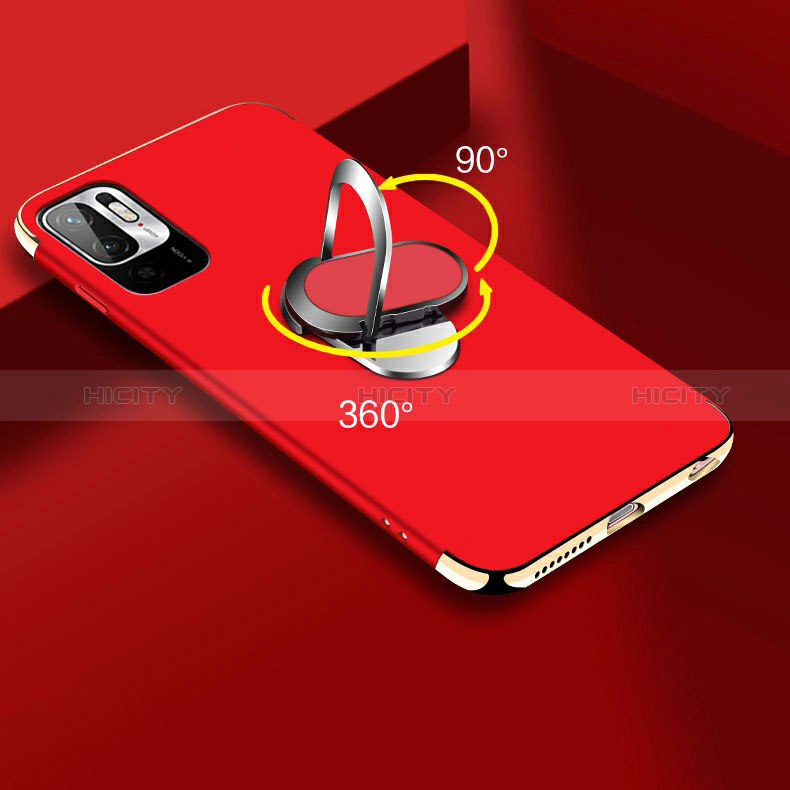 Handyhülle Hülle Luxus Metall Rahmen und Kunststoff Schutzhülle Hartschalen Tasche mit Fingerring Ständer für Xiaomi Redmi Note 10 5G