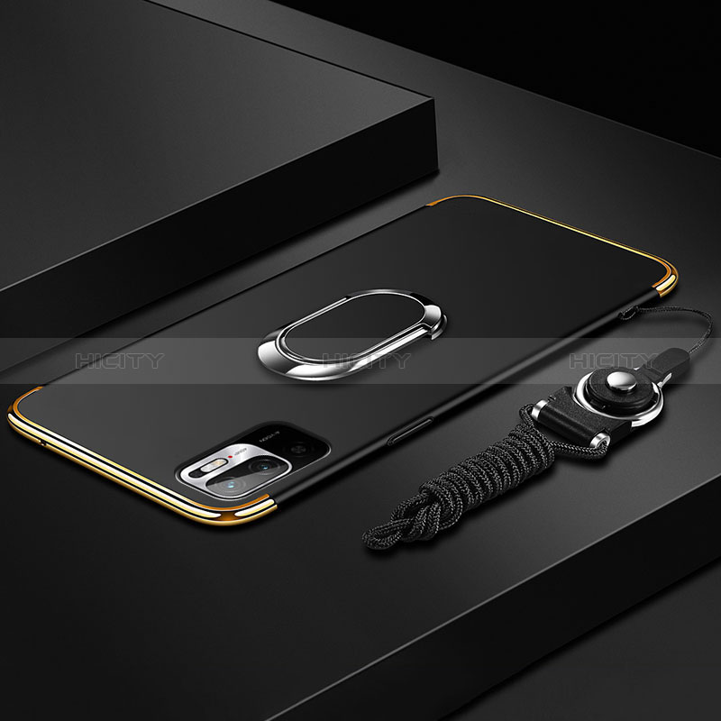 Handyhülle Hülle Luxus Metall Rahmen und Kunststoff Schutzhülle Hartschalen Tasche mit Fingerring Ständer für Xiaomi Redmi Note 10 5G groß