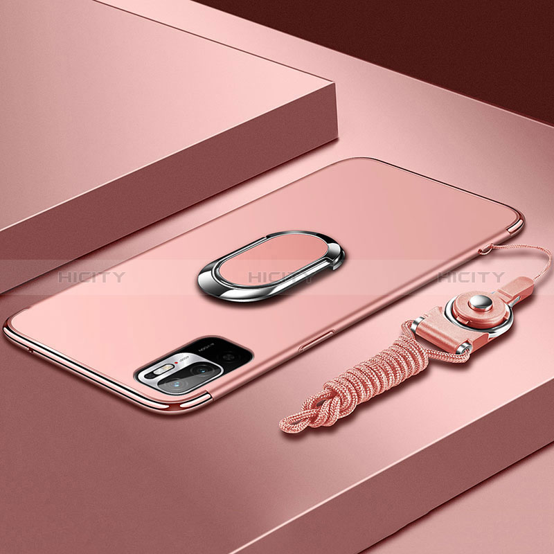 Handyhülle Hülle Luxus Metall Rahmen und Kunststoff Schutzhülle Hartschalen Tasche mit Fingerring Ständer für Xiaomi Redmi Note 10 5G groß
