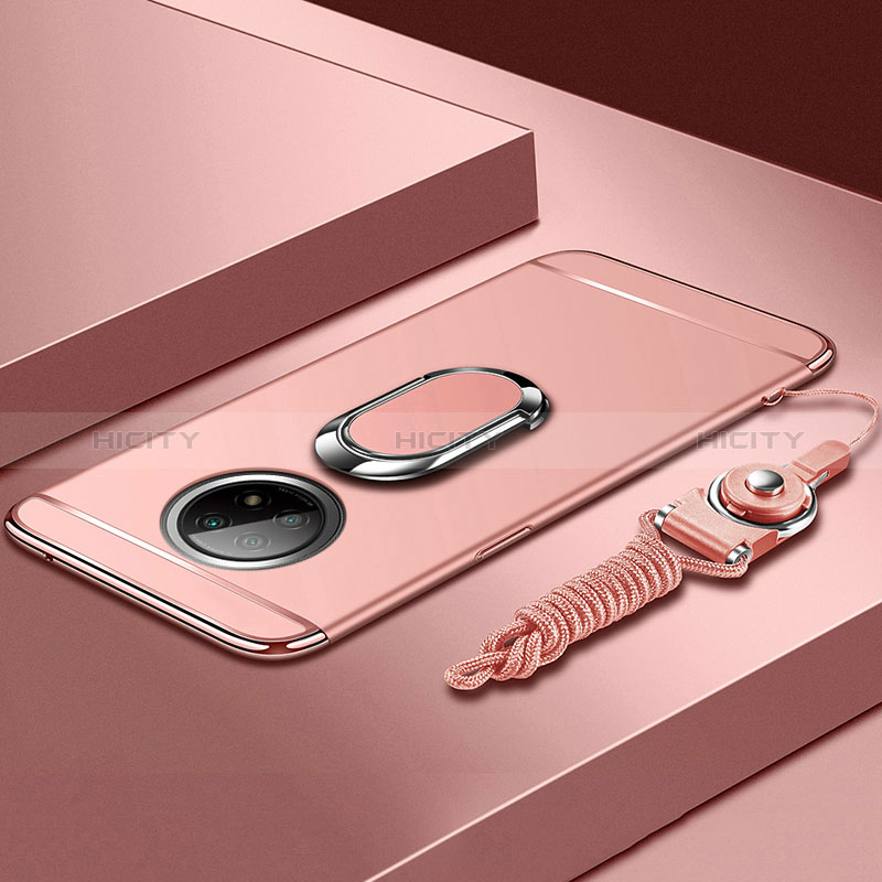 Handyhülle Hülle Luxus Metall Rahmen und Kunststoff Schutzhülle Hartschalen Tasche mit Fingerring Ständer für Xiaomi Redmi Note 9 5G Rosegold Plus