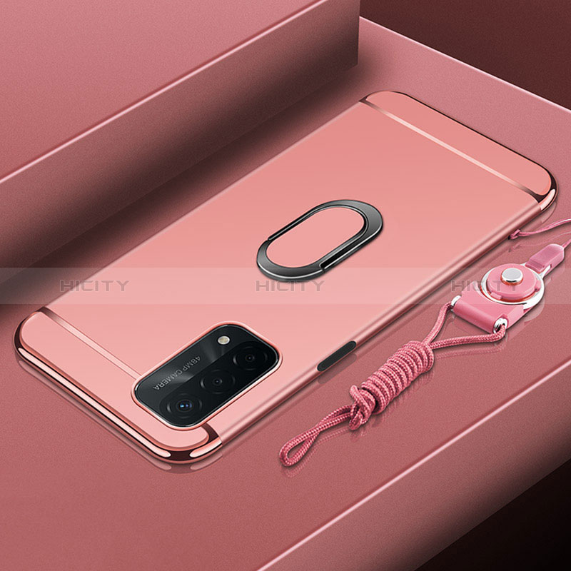 Handyhülle Hülle Luxus Metall Rahmen und Kunststoff Schutzhülle Hartschalen Tasche mit Fingerring Ständer P01 für Oppo A54 5G groß