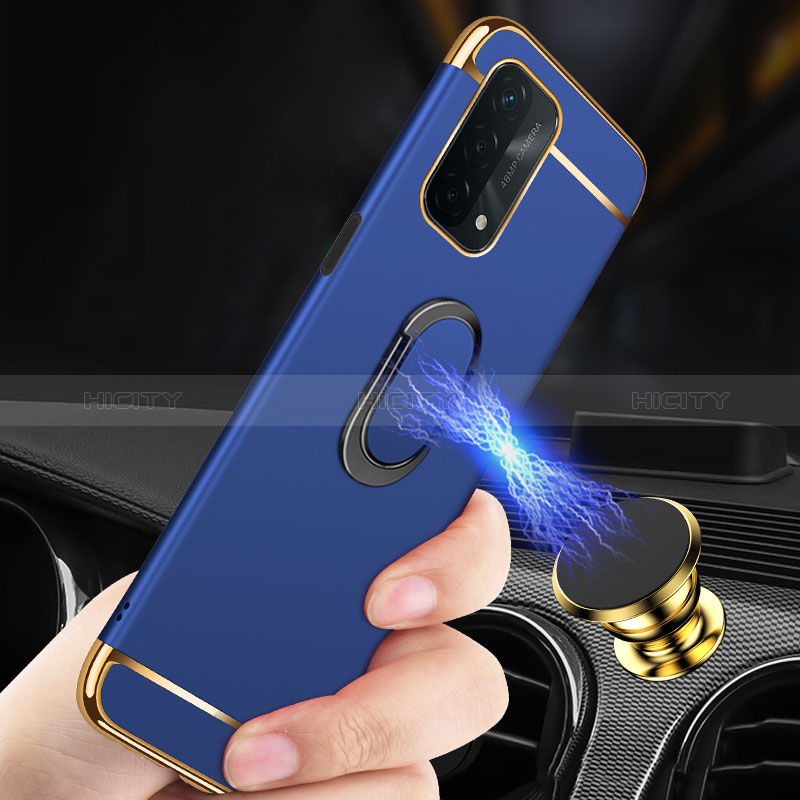 Handyhülle Hülle Luxus Metall Rahmen und Kunststoff Schutzhülle Hartschalen Tasche mit Fingerring Ständer P01 für Oppo A54 5G groß