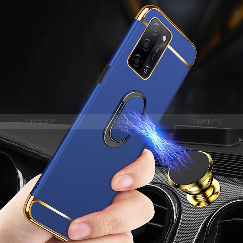 Handyhülle Hülle Luxus Metall Rahmen und Kunststoff Schutzhülle Hartschalen Tasche mit Fingerring Ständer P01 für Oppo A56 5G groß