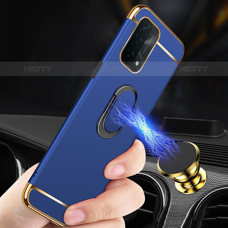 Handyhülle Hülle Luxus Metall Rahmen und Kunststoff Schutzhülle Hartschalen Tasche mit Fingerring Ständer P01 für Oppo A93 5G groß