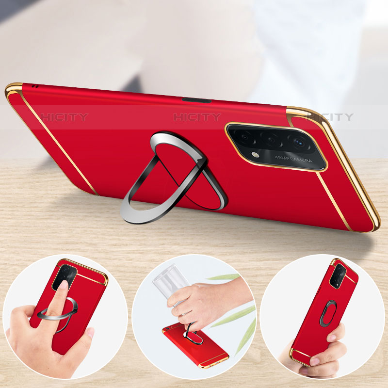 Handyhülle Hülle Luxus Metall Rahmen und Kunststoff Schutzhülle Hartschalen Tasche mit Fingerring Ständer P01 für Oppo A93 5G