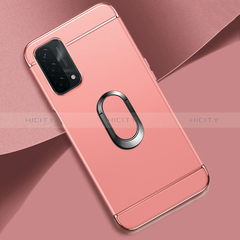 Handyhülle Hülle Luxus Metall Rahmen und Kunststoff Schutzhülle Hartschalen Tasche mit Fingerring Ständer P02 für Oppo A54 5G Rosegold