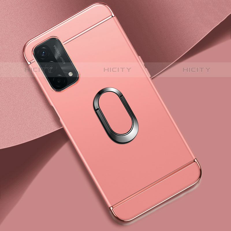 Handyhülle Hülle Luxus Metall Rahmen und Kunststoff Schutzhülle Hartschalen Tasche mit Fingerring Ständer P02 für Oppo A93 5G Rosegold Plus