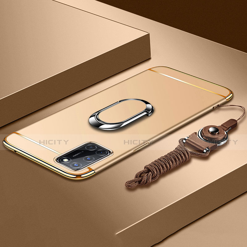 Handyhülle Hülle Luxus Metall Rahmen und Kunststoff Schutzhülle Hartschalen Tasche mit Fingerring Ständer und Lanyard für Oppo A72