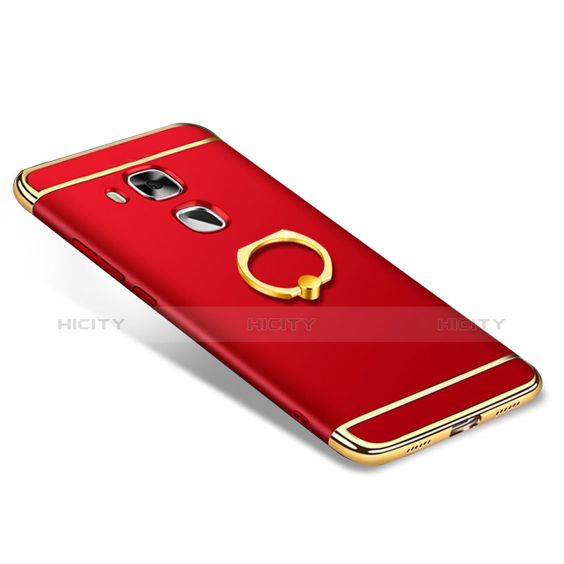 Handyhülle Hülle Luxus Metall Rahmen und Kunststoff Schutzhülle Tasche mit Fingerring Ständer A01 für Huawei G9 Plus Rot Plus