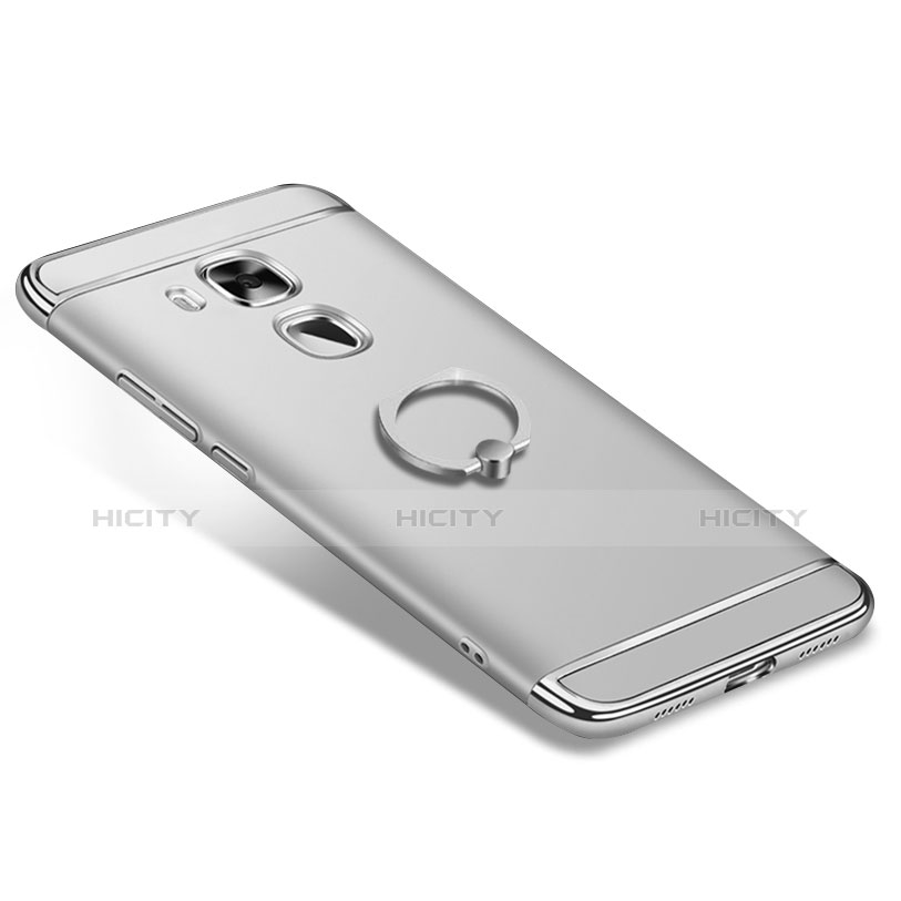 Handyhülle Hülle Luxus Metall Rahmen und Kunststoff Schutzhülle Tasche mit Fingerring Ständer A01 für Huawei G9 Plus Silber