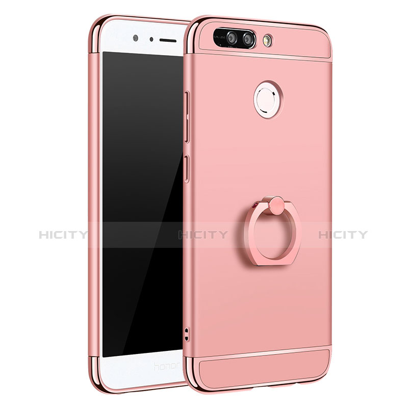 Handyhülle Hülle Luxus Metall Rahmen und Kunststoff Schutzhülle Tasche mit Fingerring Ständer A01 für Huawei Honor 8 Pro Rosegold Plus