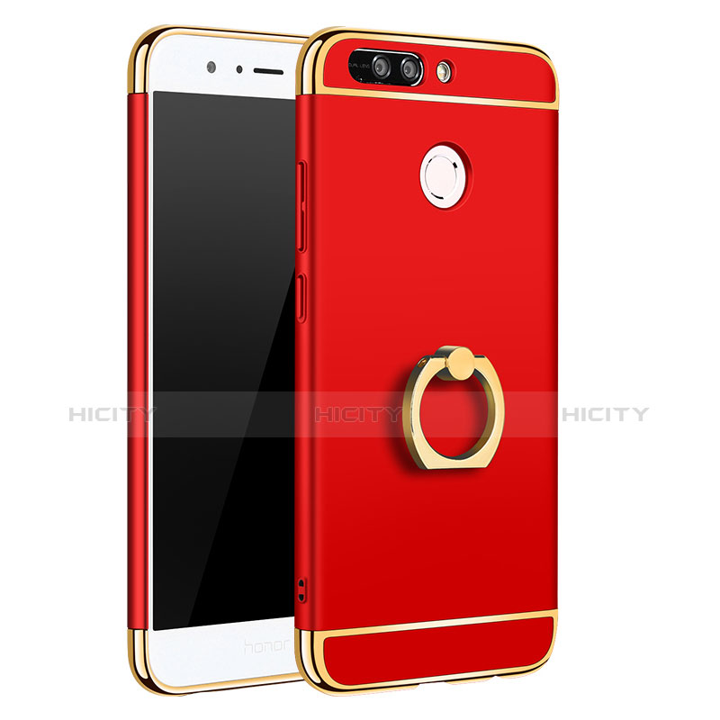 Handyhülle Hülle Luxus Metall Rahmen und Kunststoff Schutzhülle Tasche mit Fingerring Ständer A01 für Huawei Honor 8 Pro Rot Plus