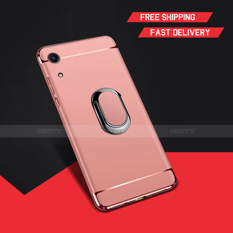 Handyhülle Hülle Luxus Metall Rahmen und Kunststoff Schutzhülle Tasche mit Fingerring Ständer A01 für Huawei Honor Play 8A Rosegold