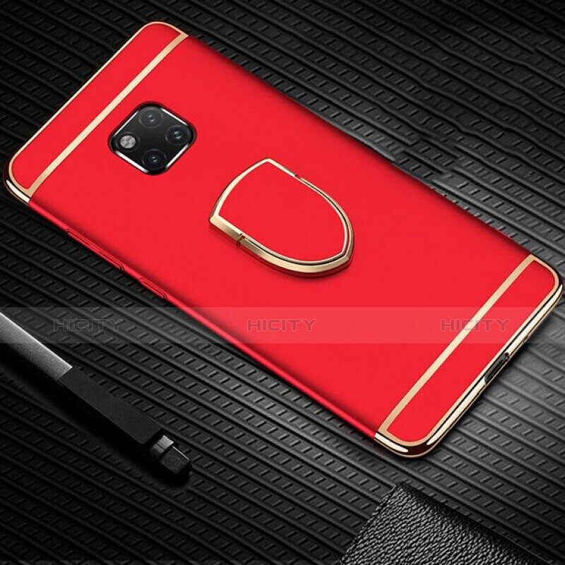 Handyhülle Hülle Luxus Metall Rahmen und Kunststoff Schutzhülle Tasche mit Fingerring Ständer A01 für Huawei Mate 20 Pro Rot