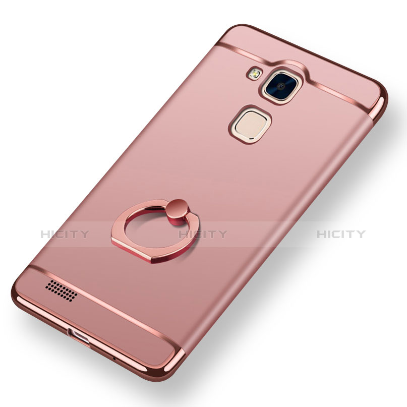 Handyhülle Hülle Luxus Metall Rahmen und Kunststoff Schutzhülle Tasche mit Fingerring Ständer A01 für Huawei Mate 7 Rosegold