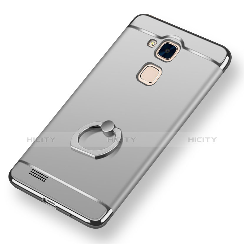 Handyhülle Hülle Luxus Metall Rahmen und Kunststoff Schutzhülle Tasche mit Fingerring Ständer A01 für Huawei Mate 7 Silber