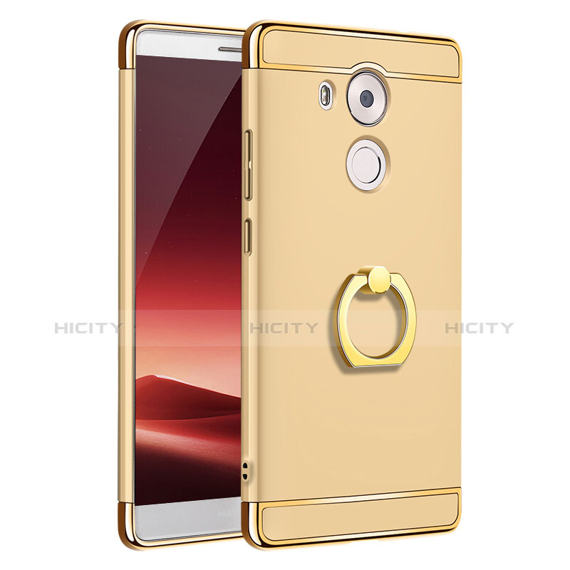 Handyhülle Hülle Luxus Metall Rahmen und Kunststoff Schutzhülle Tasche mit Fingerring Ständer A01 für Huawei Mate 8 Gold Plus