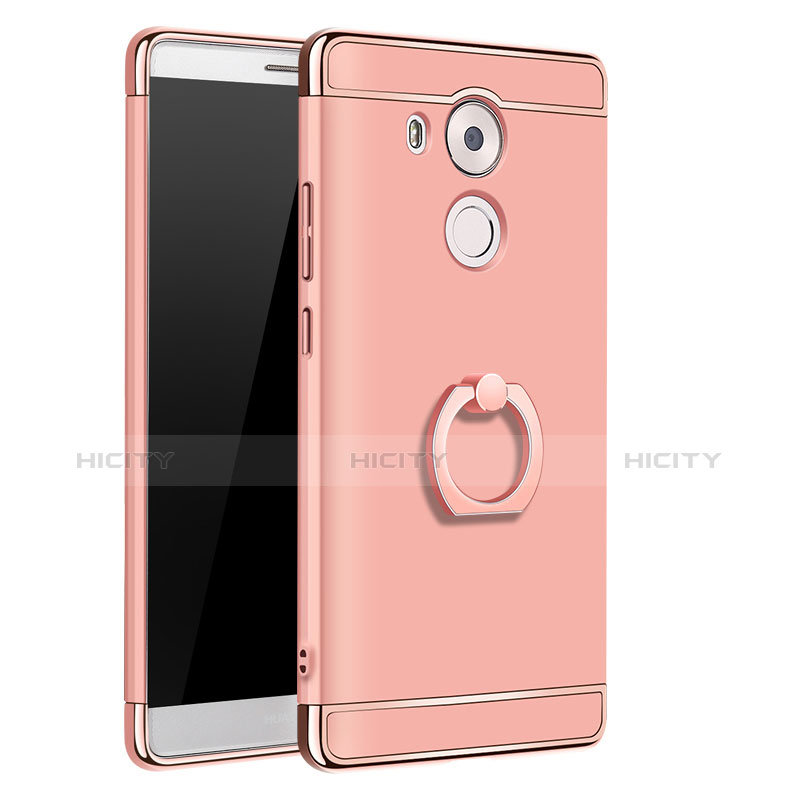 Handyhülle Hülle Luxus Metall Rahmen und Kunststoff Schutzhülle Tasche mit Fingerring Ständer A01 für Huawei Mate 8 Rosegold