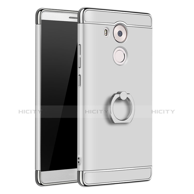 Handyhülle Hülle Luxus Metall Rahmen und Kunststoff Schutzhülle Tasche mit Fingerring Ständer A01 für Huawei Mate 8 Silber