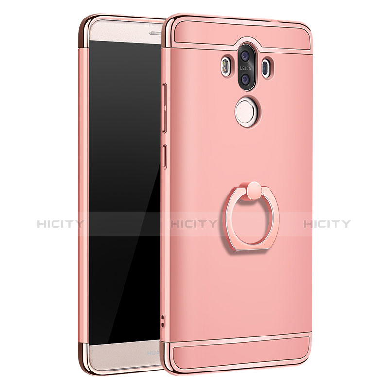 Handyhülle Hülle Luxus Metall Rahmen und Kunststoff Schutzhülle Tasche mit Fingerring Ständer A01 für Huawei Mate 9 Rosegold Plus