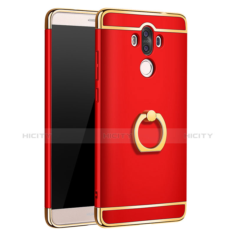 Handyhülle Hülle Luxus Metall Rahmen und Kunststoff Schutzhülle Tasche mit Fingerring Ständer A01 für Huawei Mate 9 Rot Plus