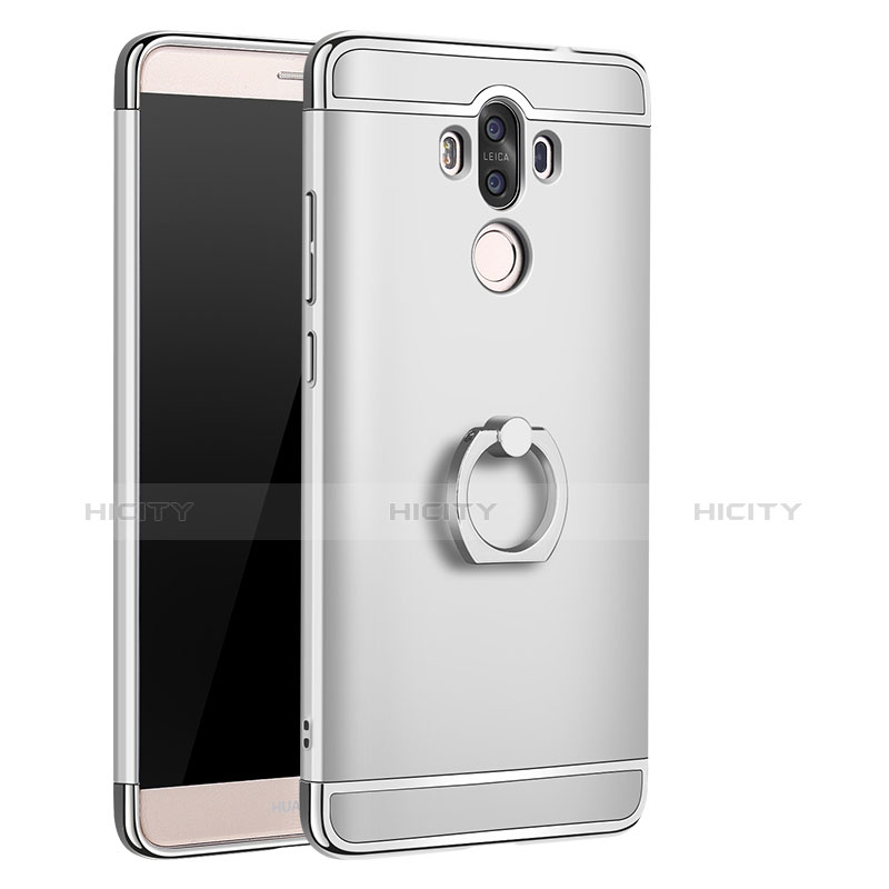 Handyhülle Hülle Luxus Metall Rahmen und Kunststoff Schutzhülle Tasche mit Fingerring Ständer A01 für Huawei Mate 9 Silber