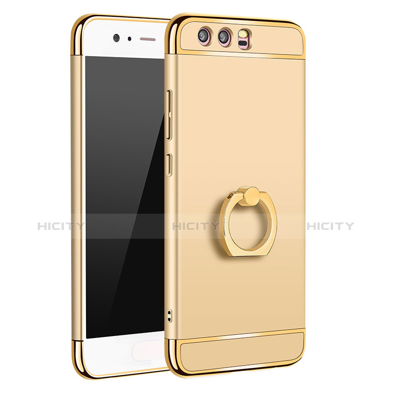 Handyhülle Hülle Luxus Metall Rahmen und Kunststoff Schutzhülle Tasche mit Fingerring Ständer A01 für Huawei P10 Plus Gold