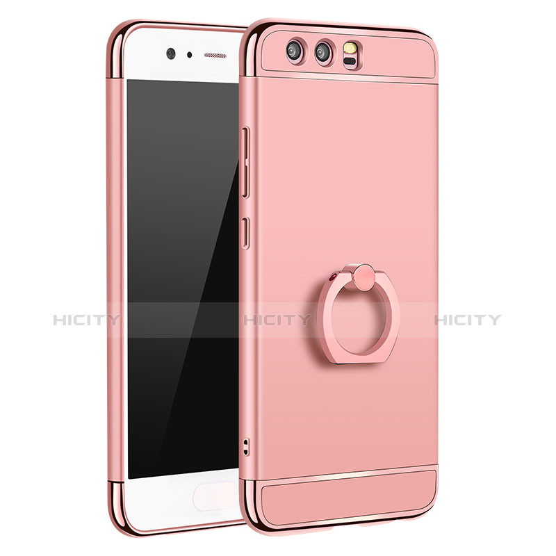 Handyhülle Hülle Luxus Metall Rahmen und Kunststoff Schutzhülle Tasche mit Fingerring Ständer A01 für Huawei P10 Plus Rosegold Plus