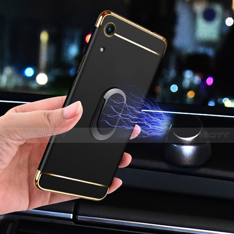Handyhülle Hülle Luxus Metall Rahmen und Kunststoff Schutzhülle Tasche mit Fingerring Ständer A01 für Huawei Y6 Prime (2019)
