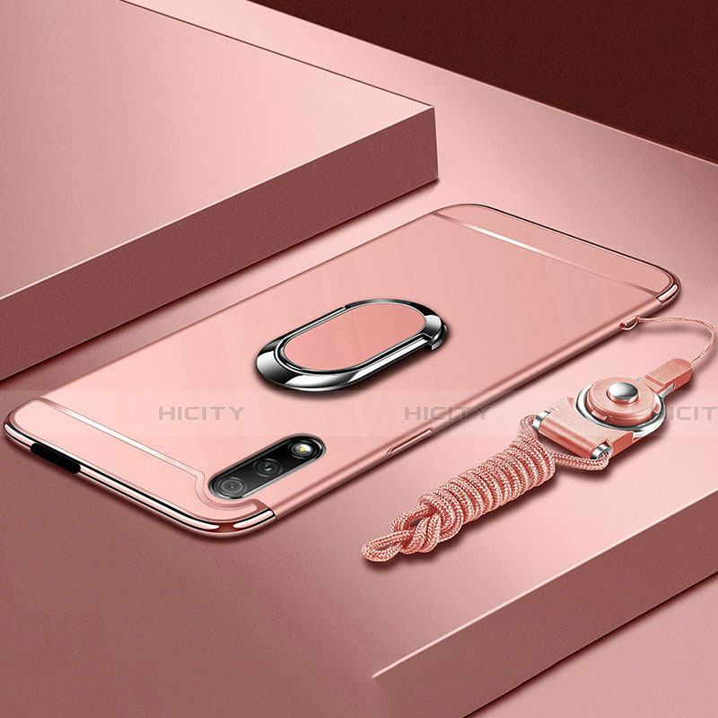 Handyhülle Hülle Luxus Metall Rahmen und Kunststoff Schutzhülle Tasche mit Fingerring Ständer A01 für Huawei Y9 Prime (2019) Rosegold