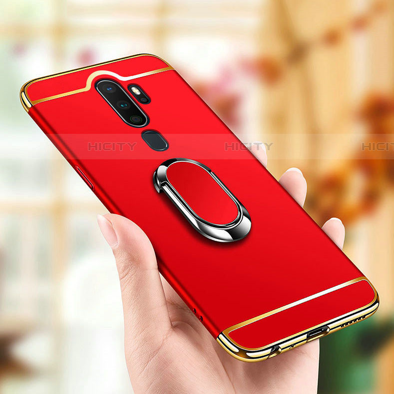 Handyhülle Hülle Luxus Metall Rahmen und Kunststoff Schutzhülle Tasche mit Fingerring Ständer A01 für Oppo A11