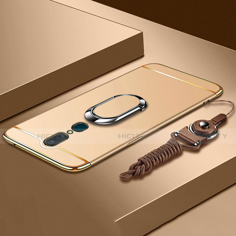 Handyhülle Hülle Luxus Metall Rahmen und Kunststoff Schutzhülle Tasche mit Fingerring Ständer A01 für Oppo A9 Gold