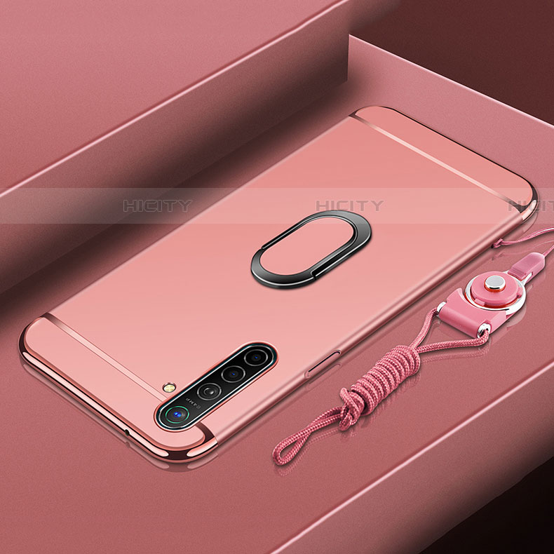 Handyhülle Hülle Luxus Metall Rahmen und Kunststoff Schutzhülle Tasche mit Fingerring Ständer A01 für Oppo K5 Rosegold