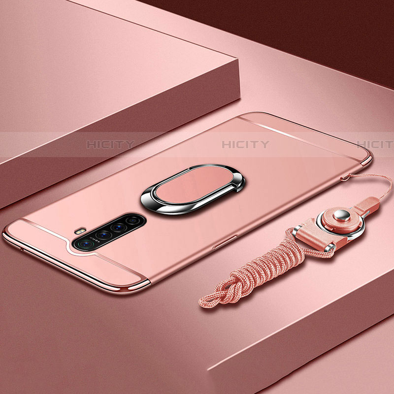 Handyhülle Hülle Luxus Metall Rahmen und Kunststoff Schutzhülle Tasche mit Fingerring Ständer A01 für Oppo Reno Ace groß