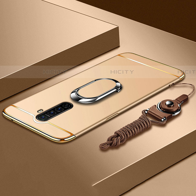 Handyhülle Hülle Luxus Metall Rahmen und Kunststoff Schutzhülle Tasche mit Fingerring Ständer A01 für Oppo Reno Ace Gold Plus