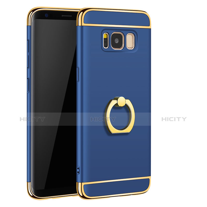 Handyhülle Hülle Luxus Metall Rahmen und Kunststoff Schutzhülle Tasche mit Fingerring Ständer A01 für Samsung Galaxy S8 Blau