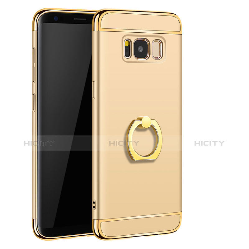 Handyhülle Hülle Luxus Metall Rahmen und Kunststoff Schutzhülle Tasche mit Fingerring Ständer A01 für Samsung Galaxy S8 Gold