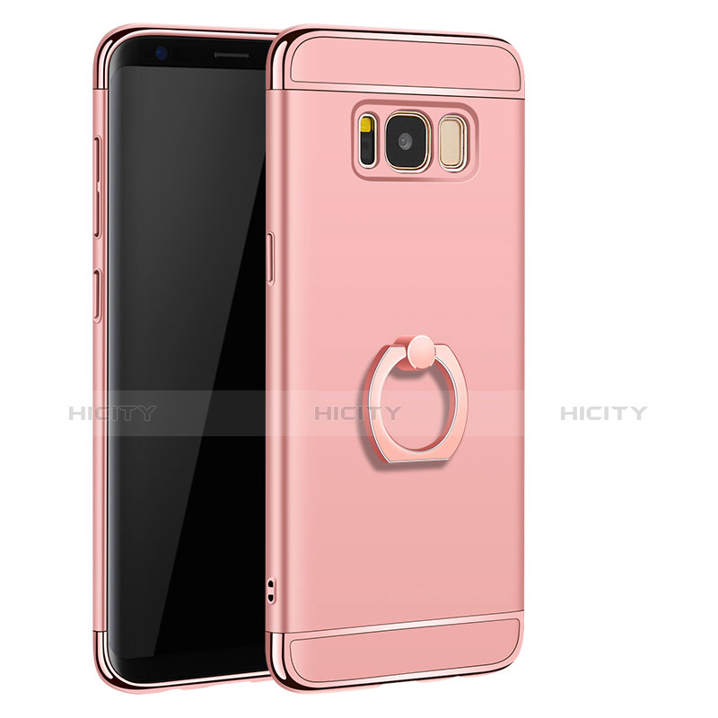 Handyhülle Hülle Luxus Metall Rahmen und Kunststoff Schutzhülle Tasche mit Fingerring Ständer A01 für Samsung Galaxy S8 Plus Rosegold